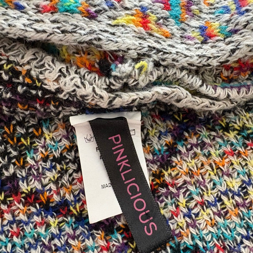Rainbow Geometric Southwest Knit Open Cardigan 2X Crocheted Hooded Long Sweater - Picture 7 of 10